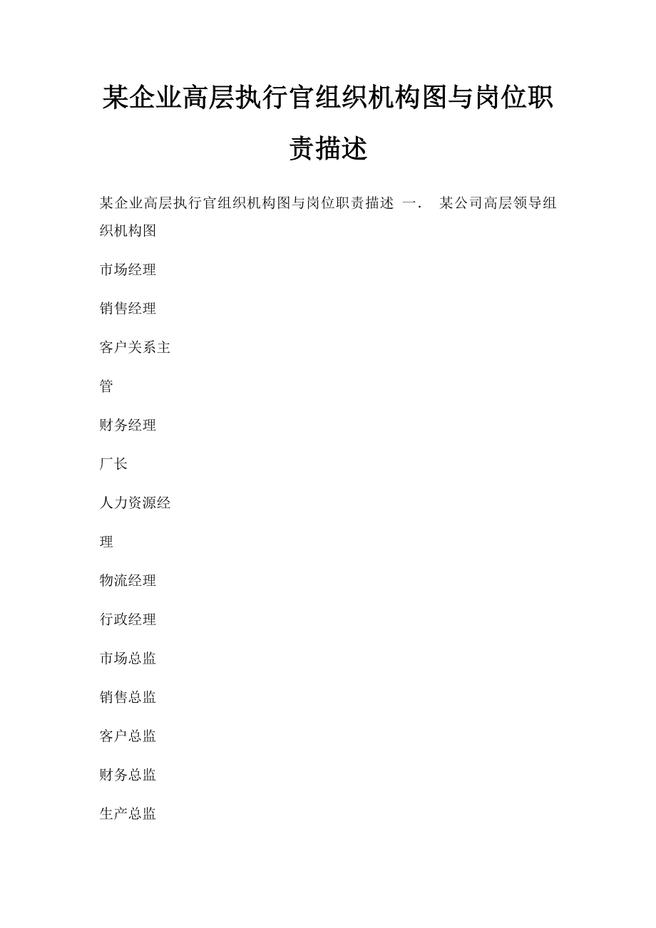 某企业高层执行官组织机构图与岗位职责描述.docx_第1页