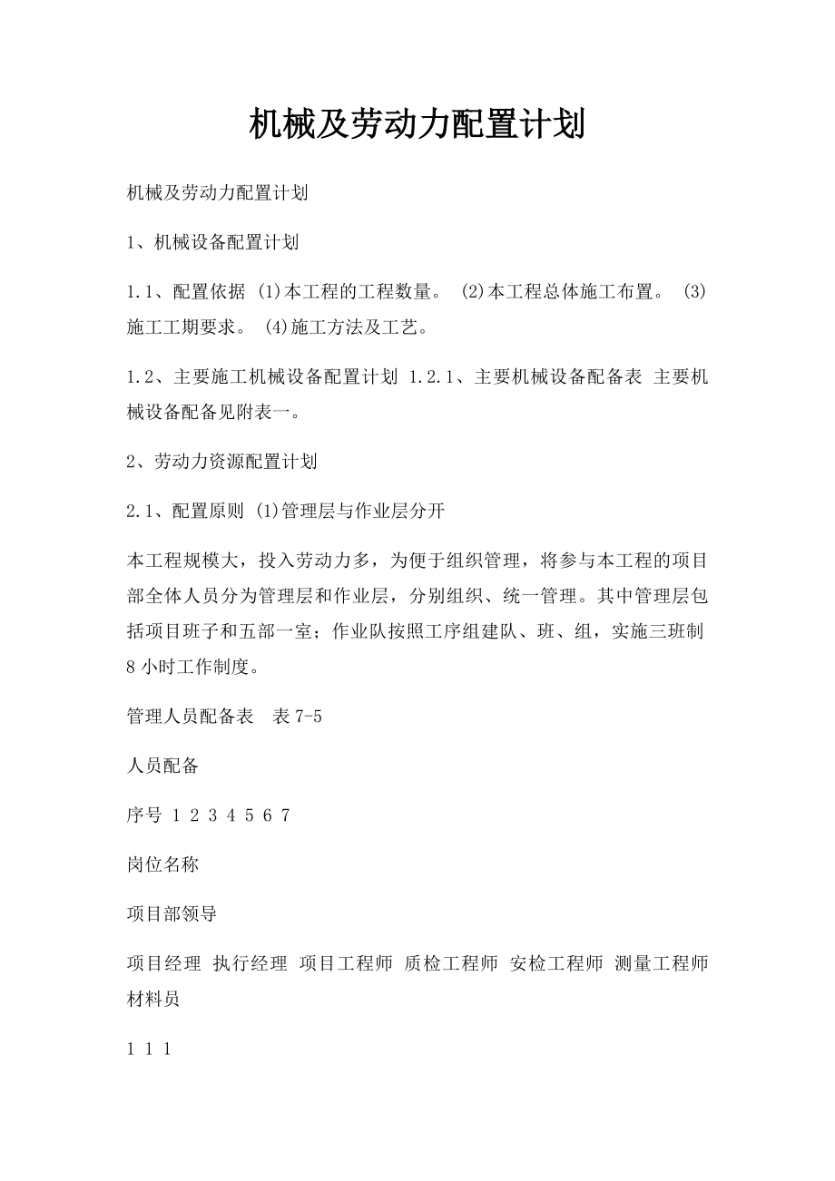 机械及劳动力配置计划.docx_第1页