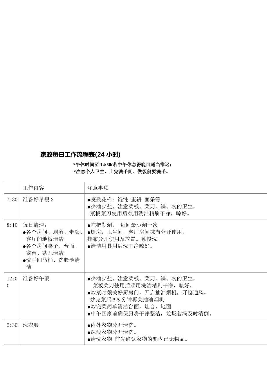 家政和育儿嫂每日任务流程表(打2份) .doc_第1页