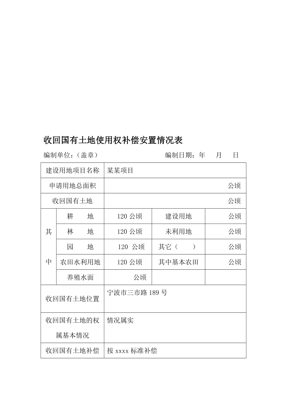 收回国有土地使用权补偿安置情况表.doc_第1页