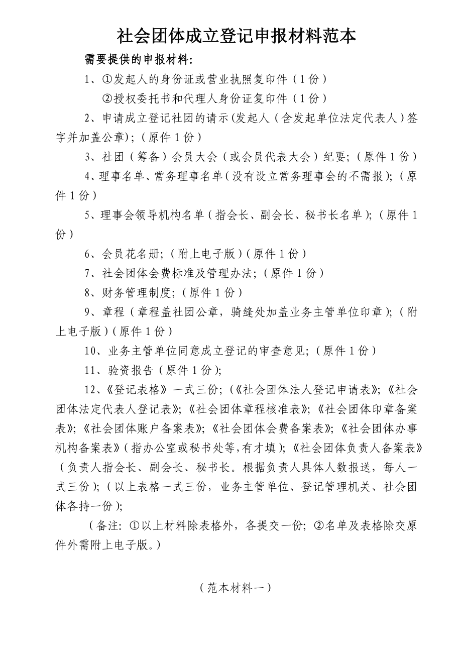 社会团体成立登记申报材料范本.doc_第1页