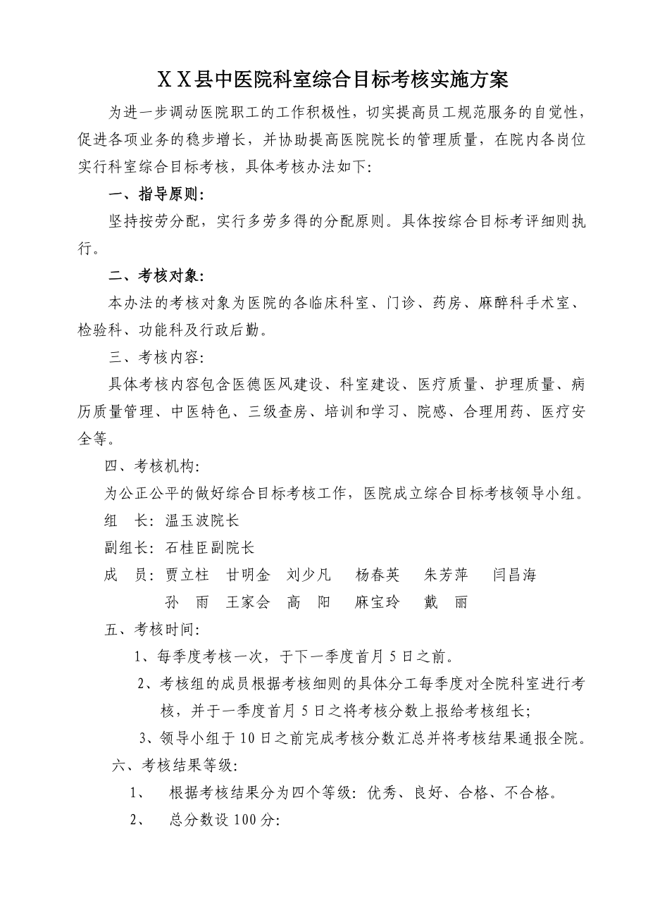 中医院科室综合目标考核实施方案1.doc_第1页