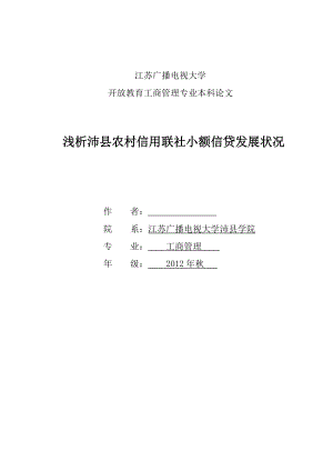 浅析沛县农村信用联社小额信贷发展状况—工商管理本科毕业论文.doc