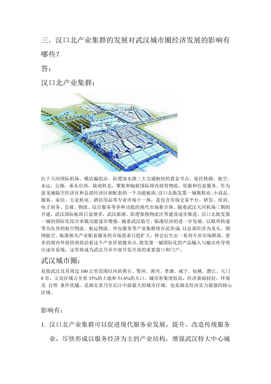 汉口北产业集群的发展对武汉城市圈经济发展的影响有哪些？ .doc_第1页