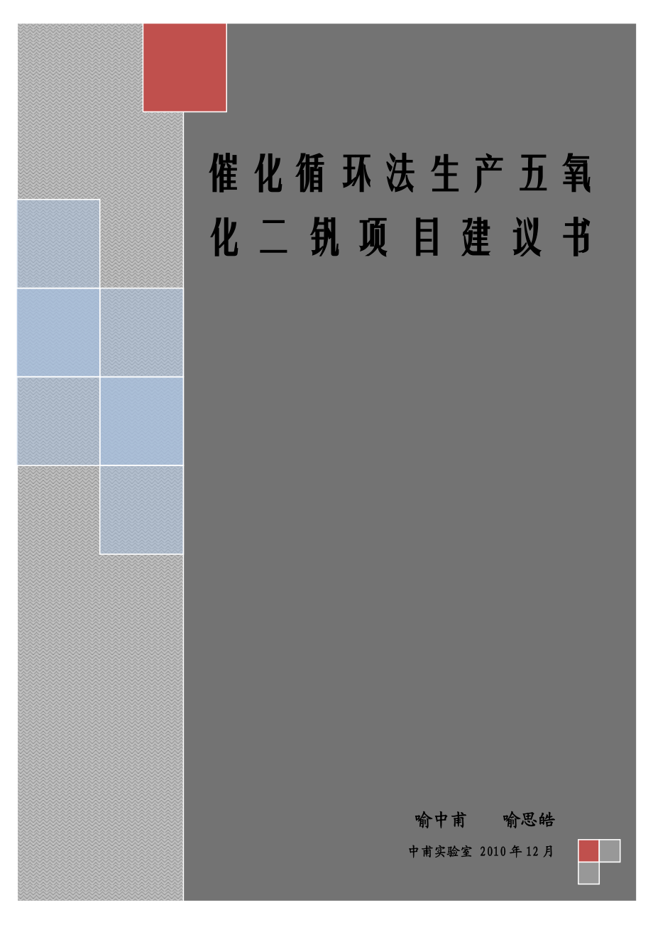 低温催化循环法生产五氧化二钒项目建议书.doc_第1页