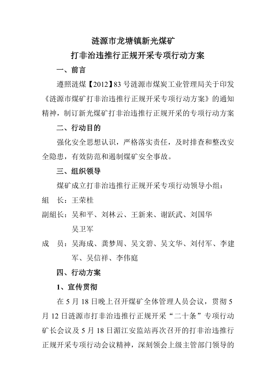 煤矿 打非治违推行正规开采专项行动方案.doc_第1页