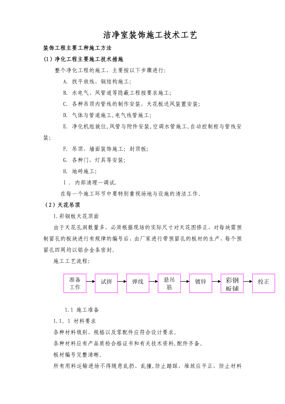 洁净室装饰施工工艺和技术方案.doc_第1页