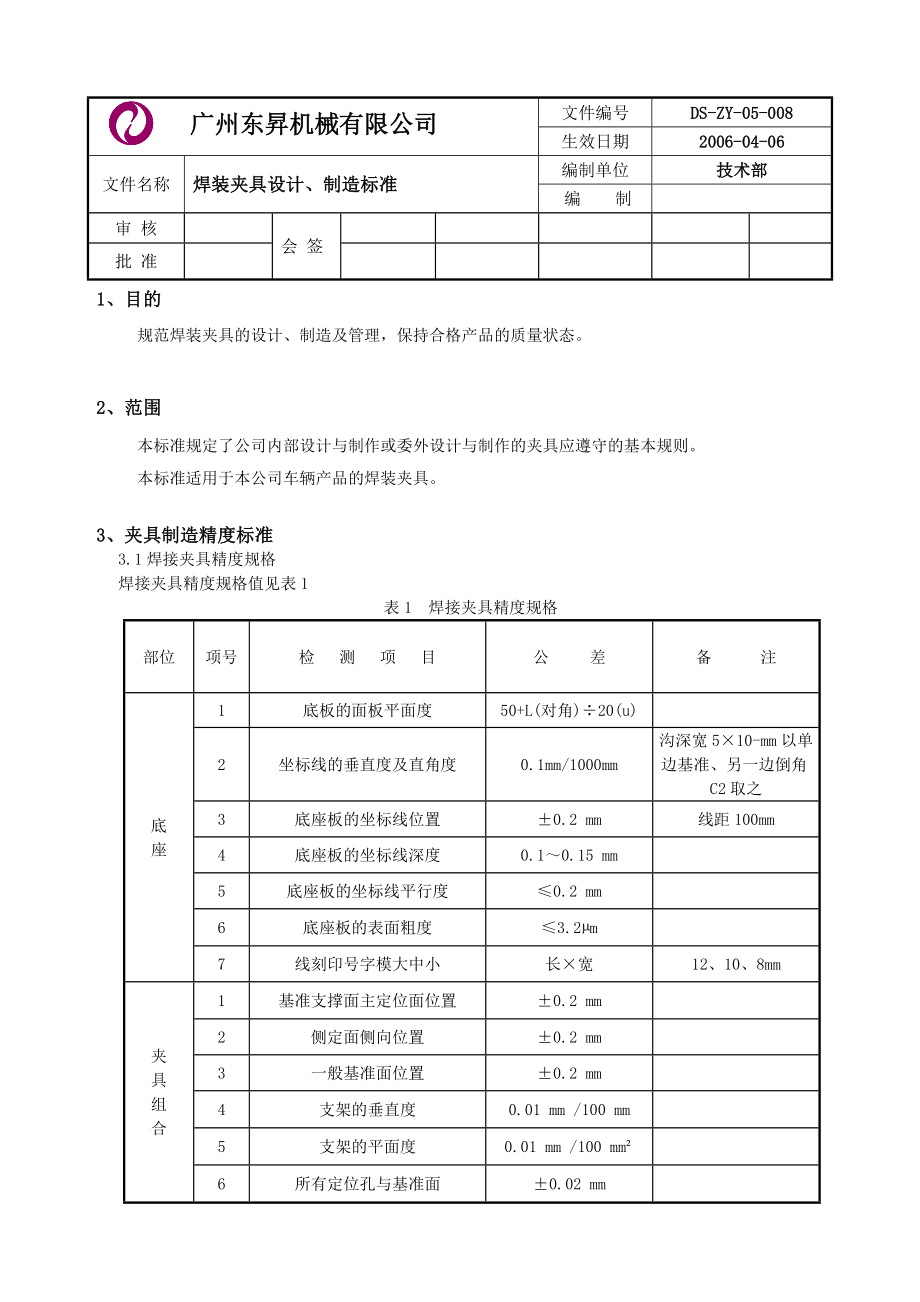 机械有限公司东升焊装夹具设计、制造标准.doc_第1页