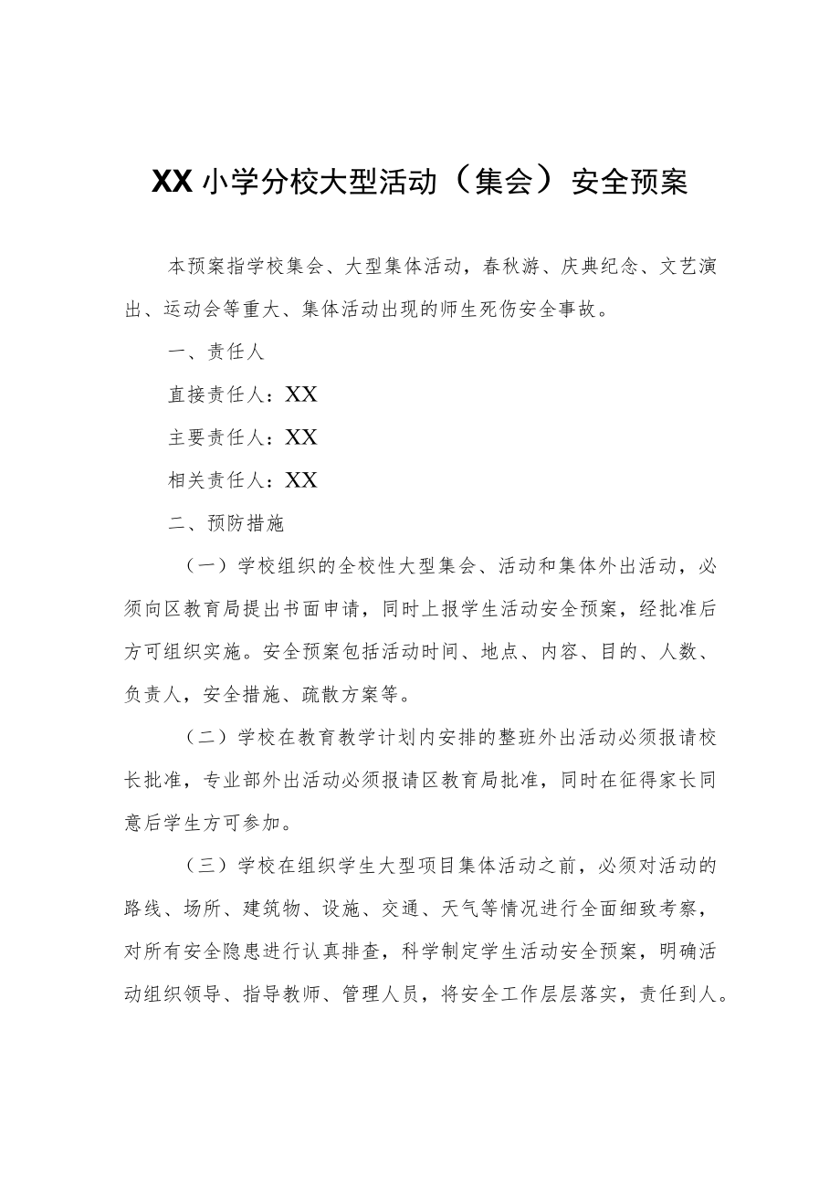 XX实验小学分校大型活动（集会）安全预案.docx_第1页