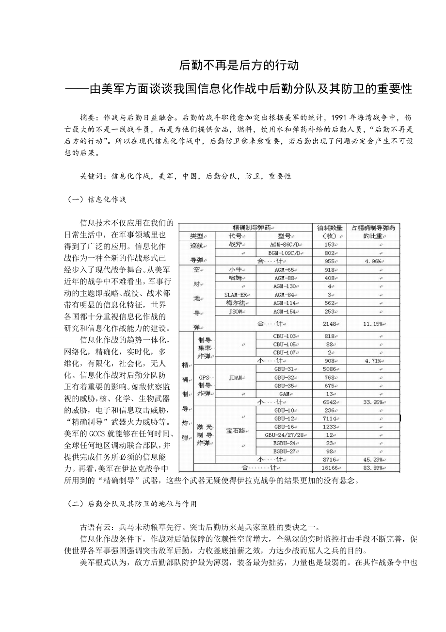 [军事政治]后勤防卫论文.doc_第1页