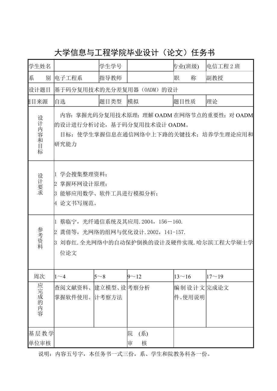 毕业设计（论文）基于码分复用技术的光分插复用器(OADM)的设计.doc_第2页