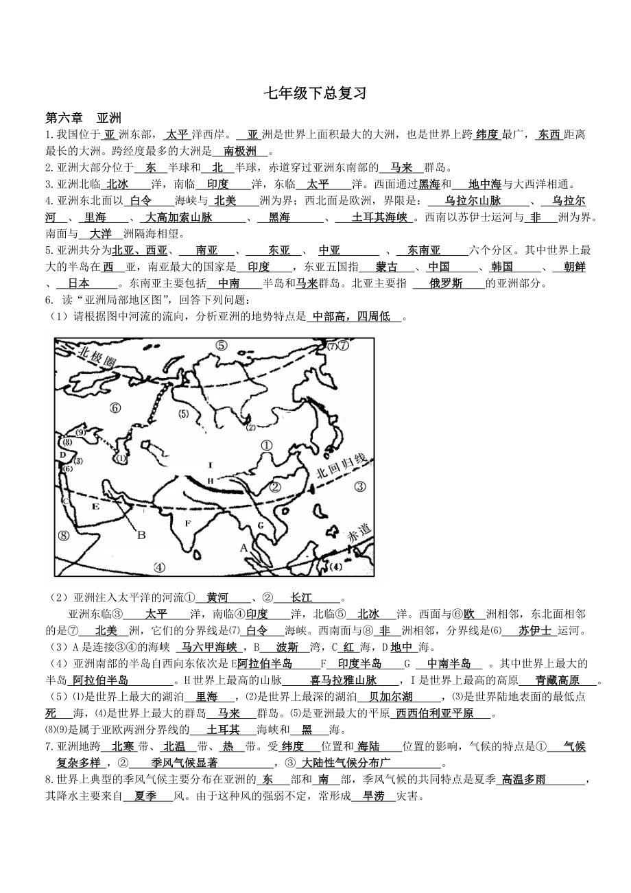 七年级下册地理知识点汇总(精华打印版).doc_第1页
