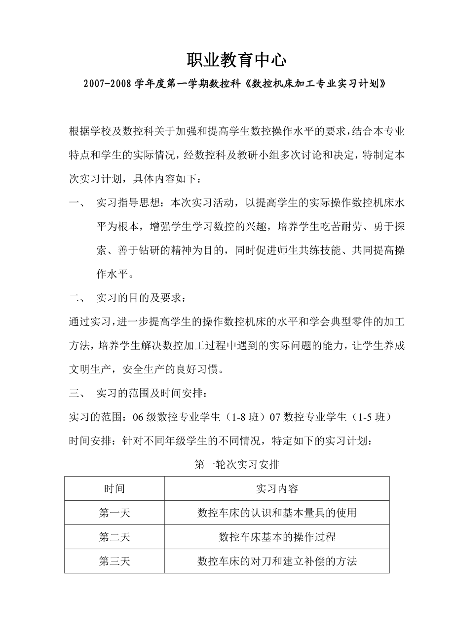 数控机床加工专业实习计划.doc_第1页