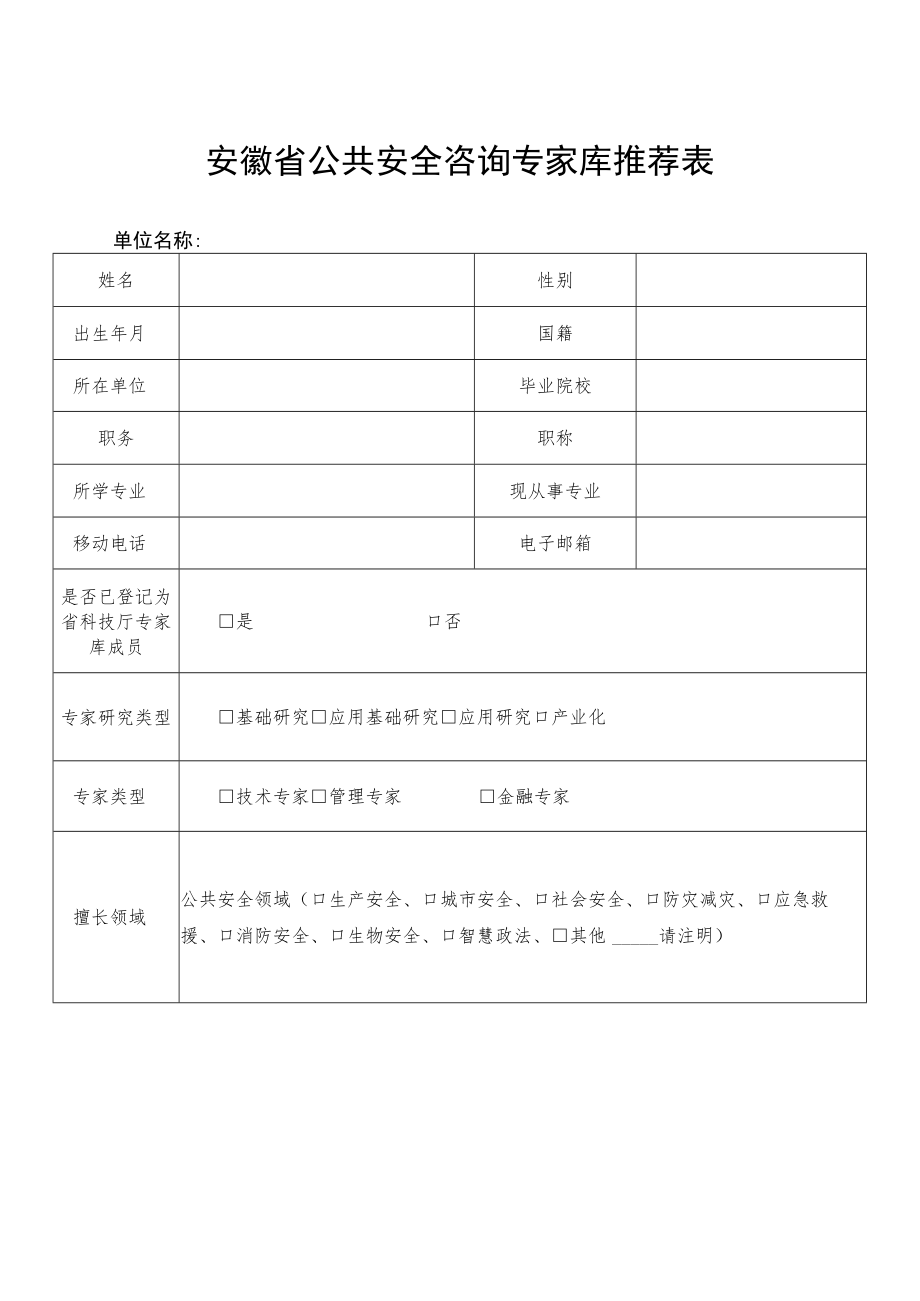 安徽省公共安全咨询专家库推荐表.docx_第2页
