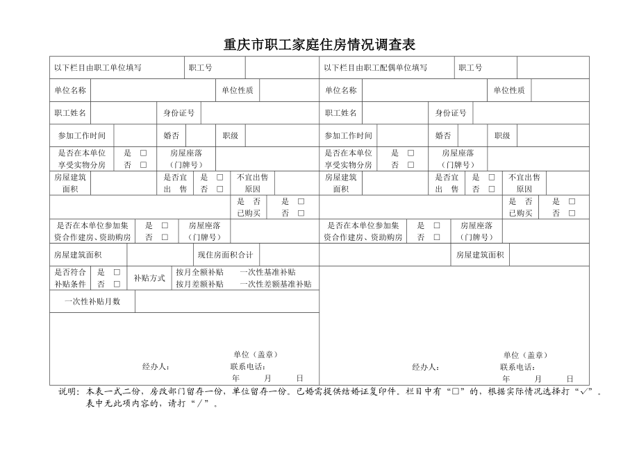 重庆市职工家庭住房情况调查表.doc_第1页