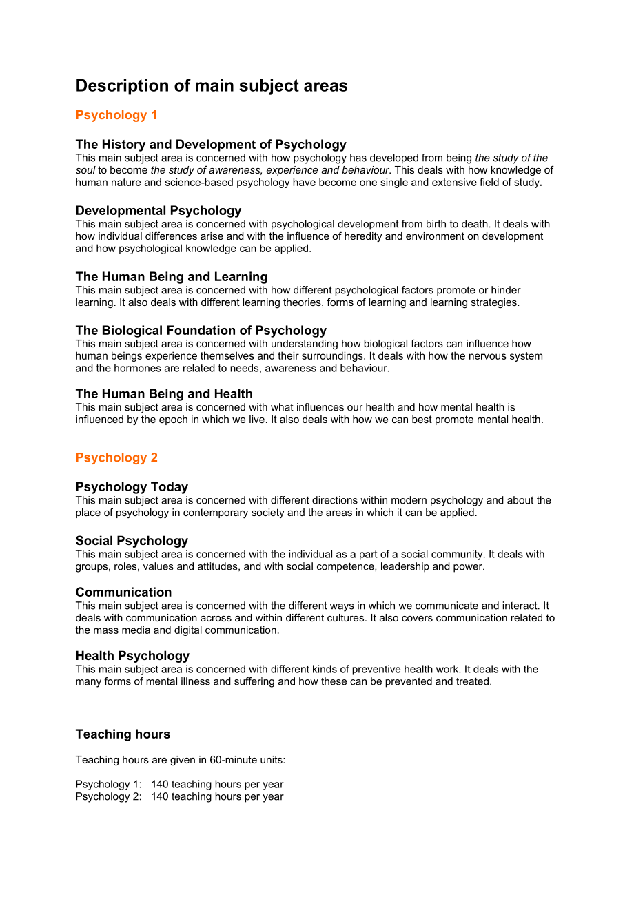 CURRICULUM FOR PSYCHOLOGY – PROGRAMME SUBJECT IN ....doc_第2页