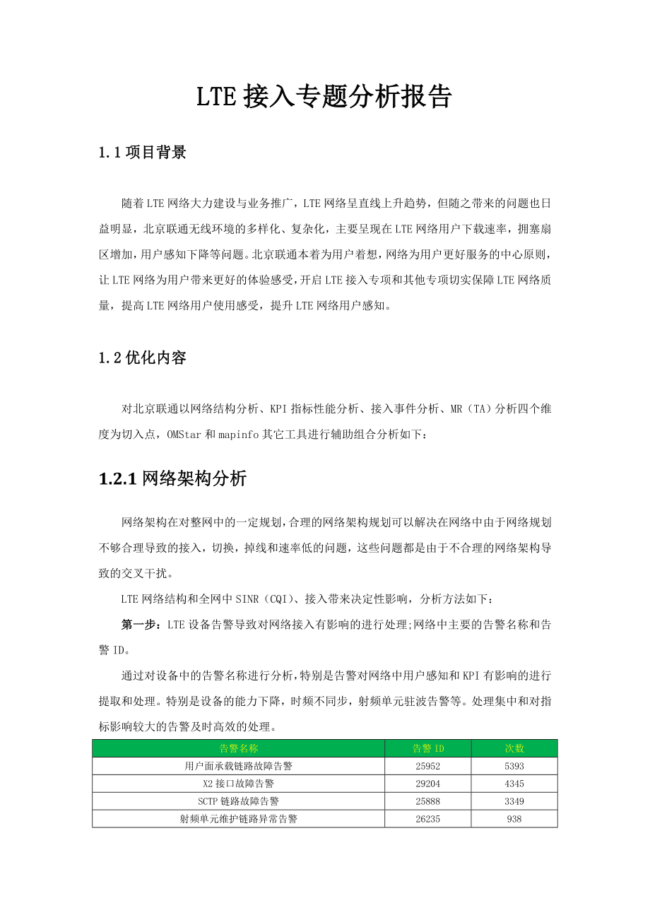 北京联通LTE接入专题分析报告汇总.doc_第1页