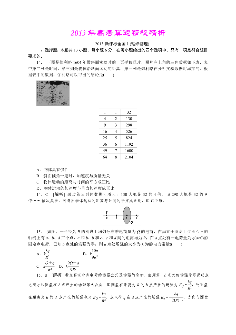 高考真题—物理(全国卷Ⅰ)精校精析.doc_第1页