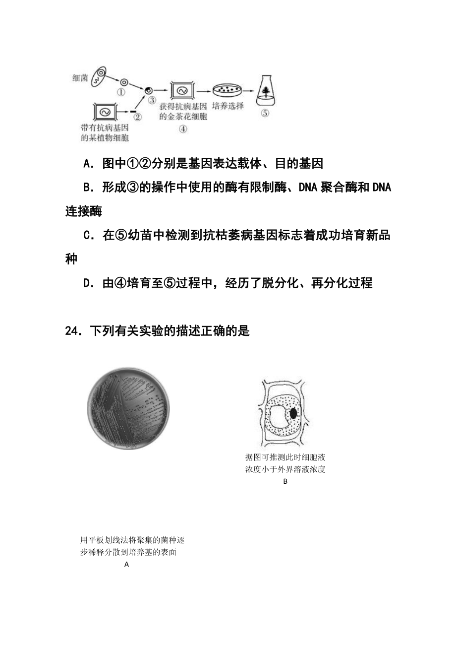 广东省揭阳市高考第一次模拟考试生物试题及答案.doc_第3页