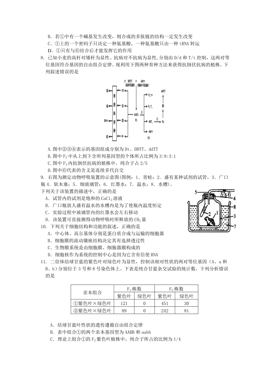 江苏省泰兴市高三上学期期中调研考试生物试题（ 高考） .doc_第2页