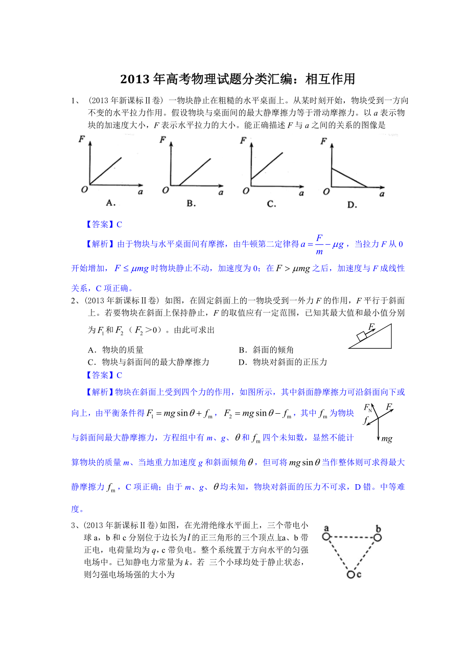 高考物理试题分类汇编：相互作用.doc_第1页