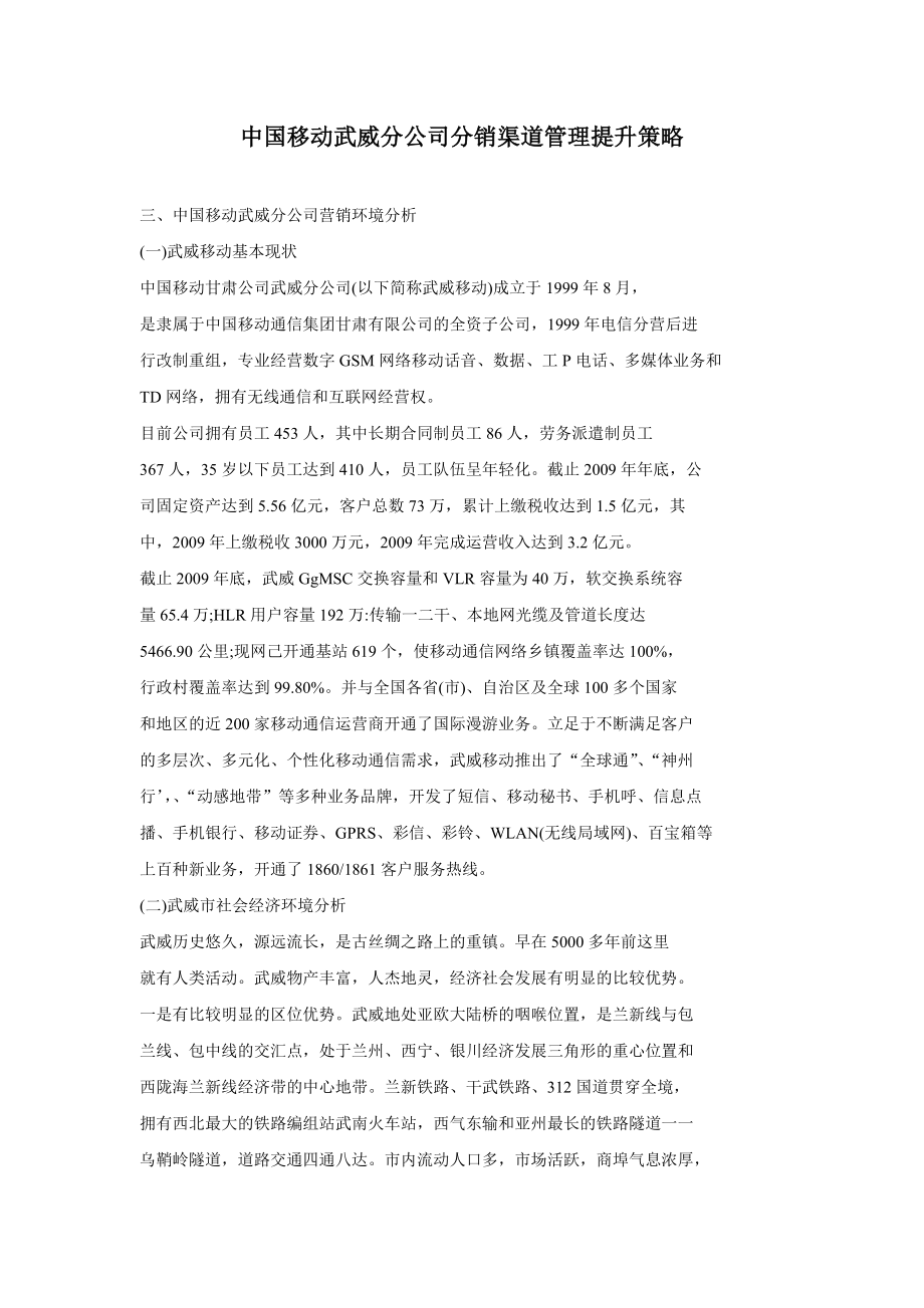 中国移动武威分公司分销渠道管理提升策略.doc_第1页