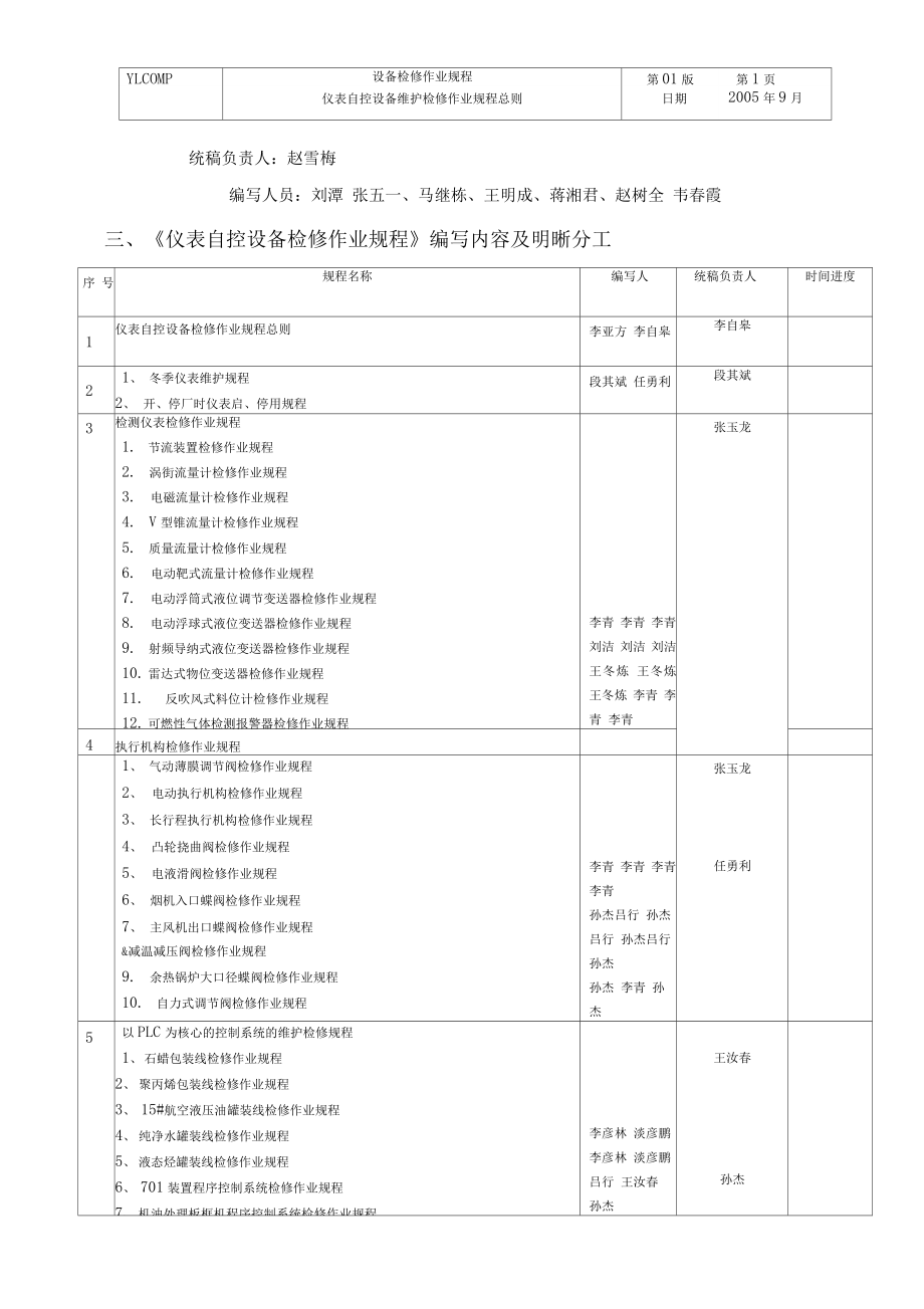 仪表自控专业设备检修作业规程编写工作计划.docx_第2页