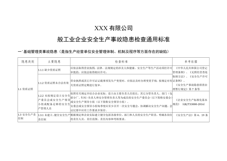 2022版《 一般企业事故隐患自查通用标准》（21页）.docx_第1页