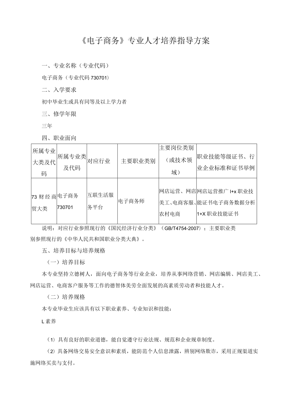 《电子商务》专业人才培养指导方案.docx_第1页