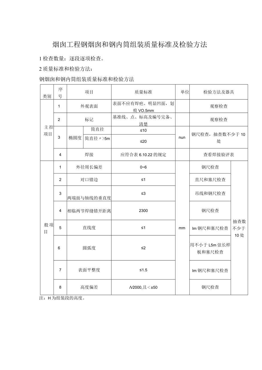 烟囱工程钢烟囱和钢内筒组装质量标准及检验方法.docx_第1页