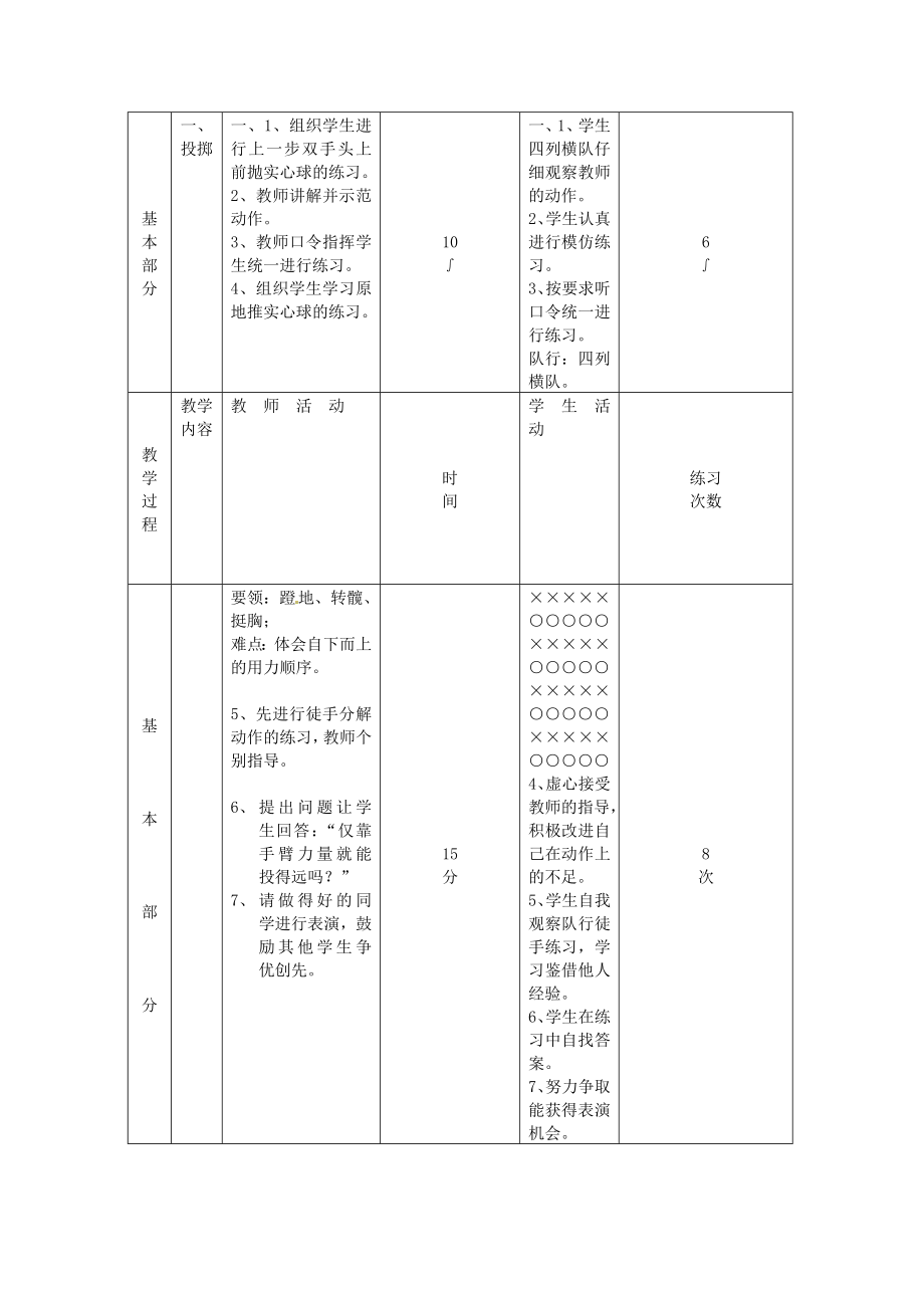 山东省胶南市大场镇中心中学初中体育《投掷 原地推实心球》教案.doc_第2页