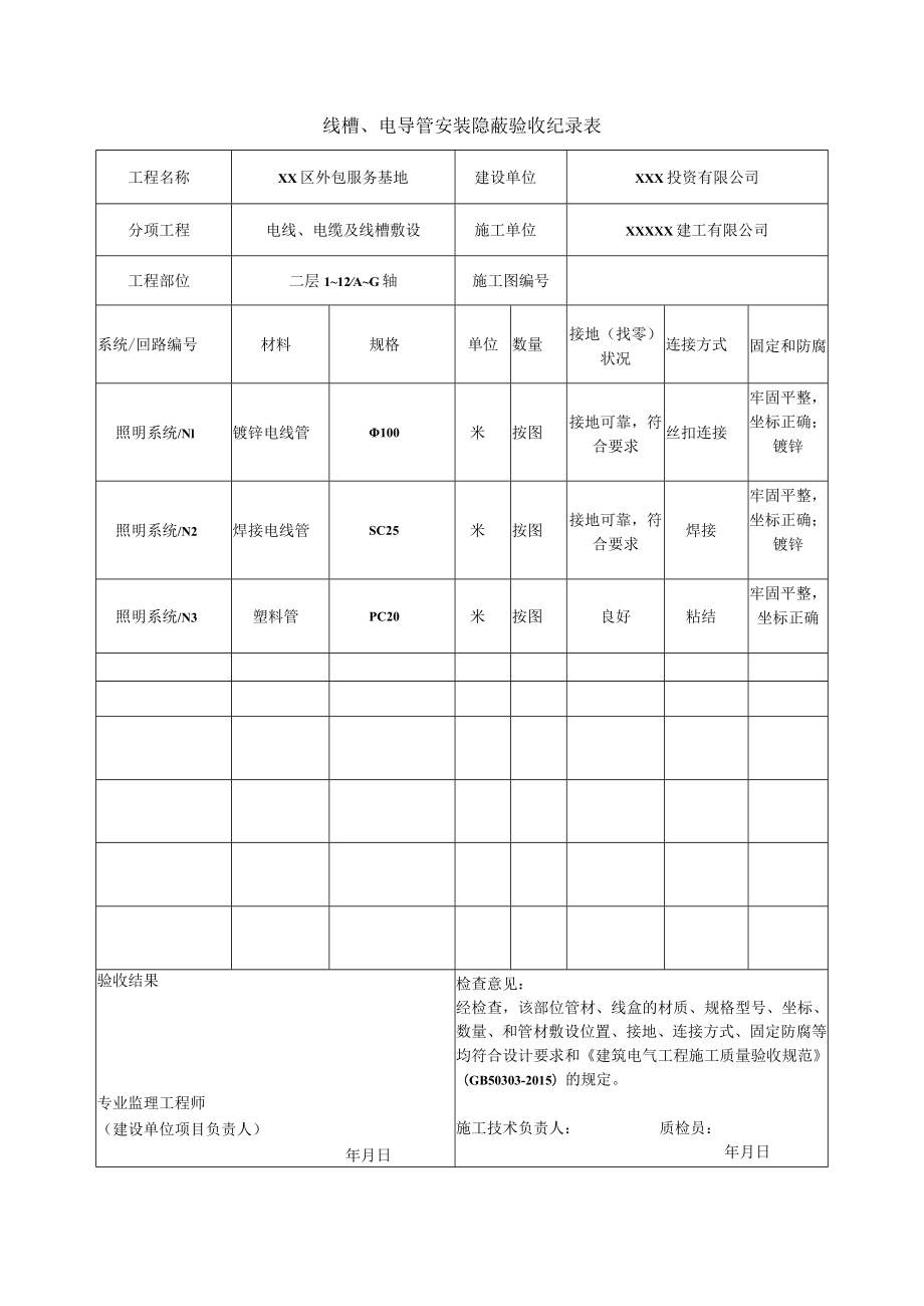 线槽、电导管安装隐蔽验收纪录表.docx_第1页