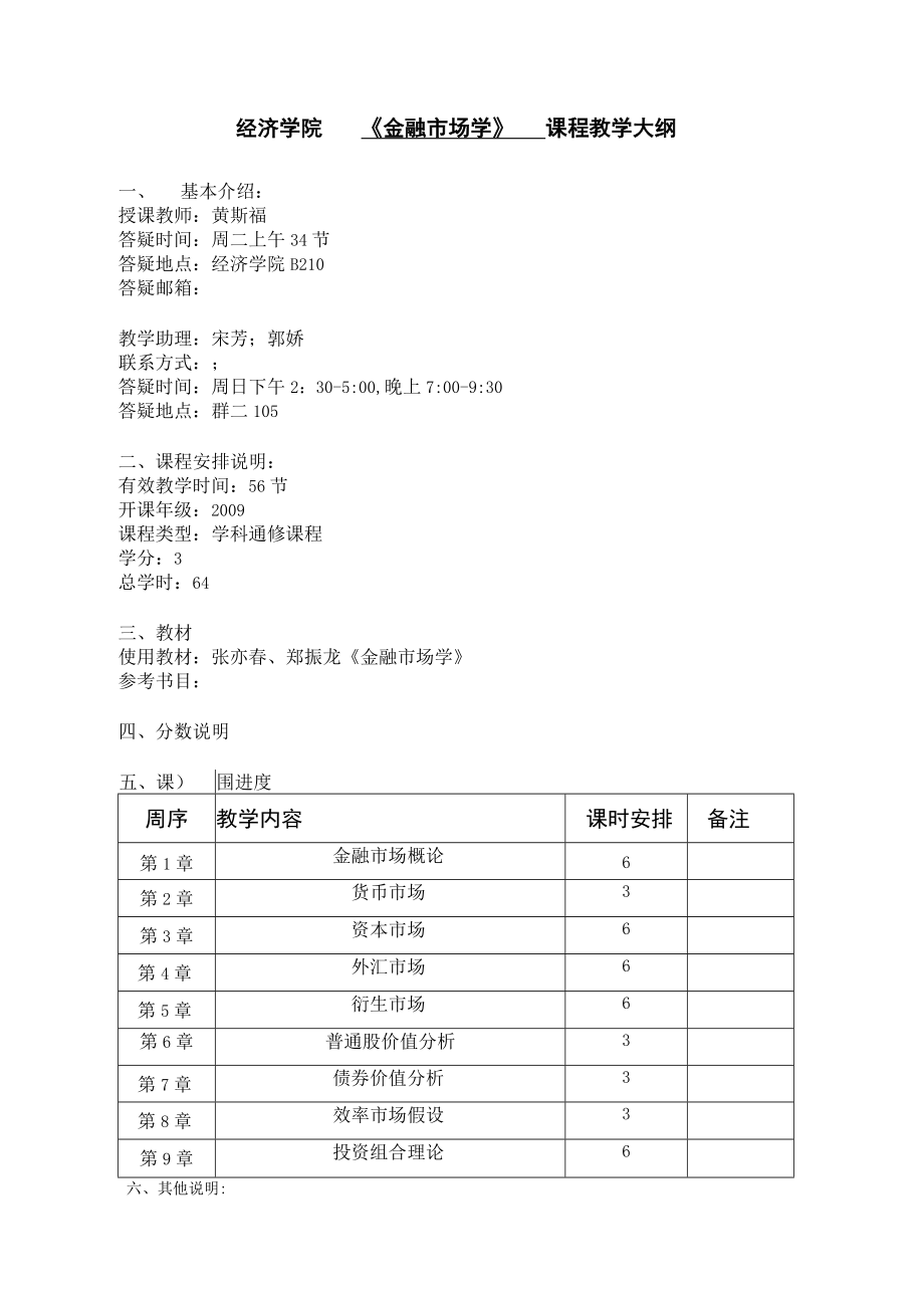 经济学院《金融市场学》课程教学大纲.docx_第1页