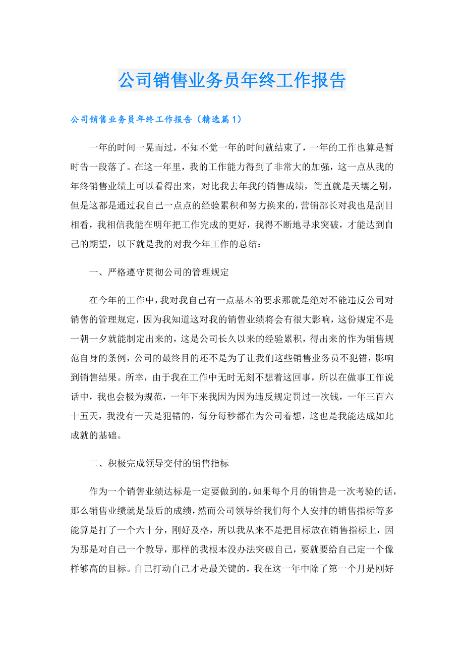 公司销售业务员终工作报告.doc_第1页