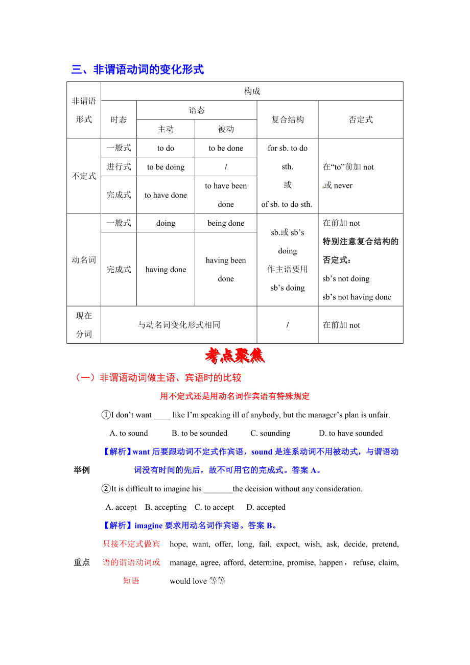 高考英语语法复习专题 10非谓语动词重点知识归纳考点聚焦仿真演练.doc_第2页