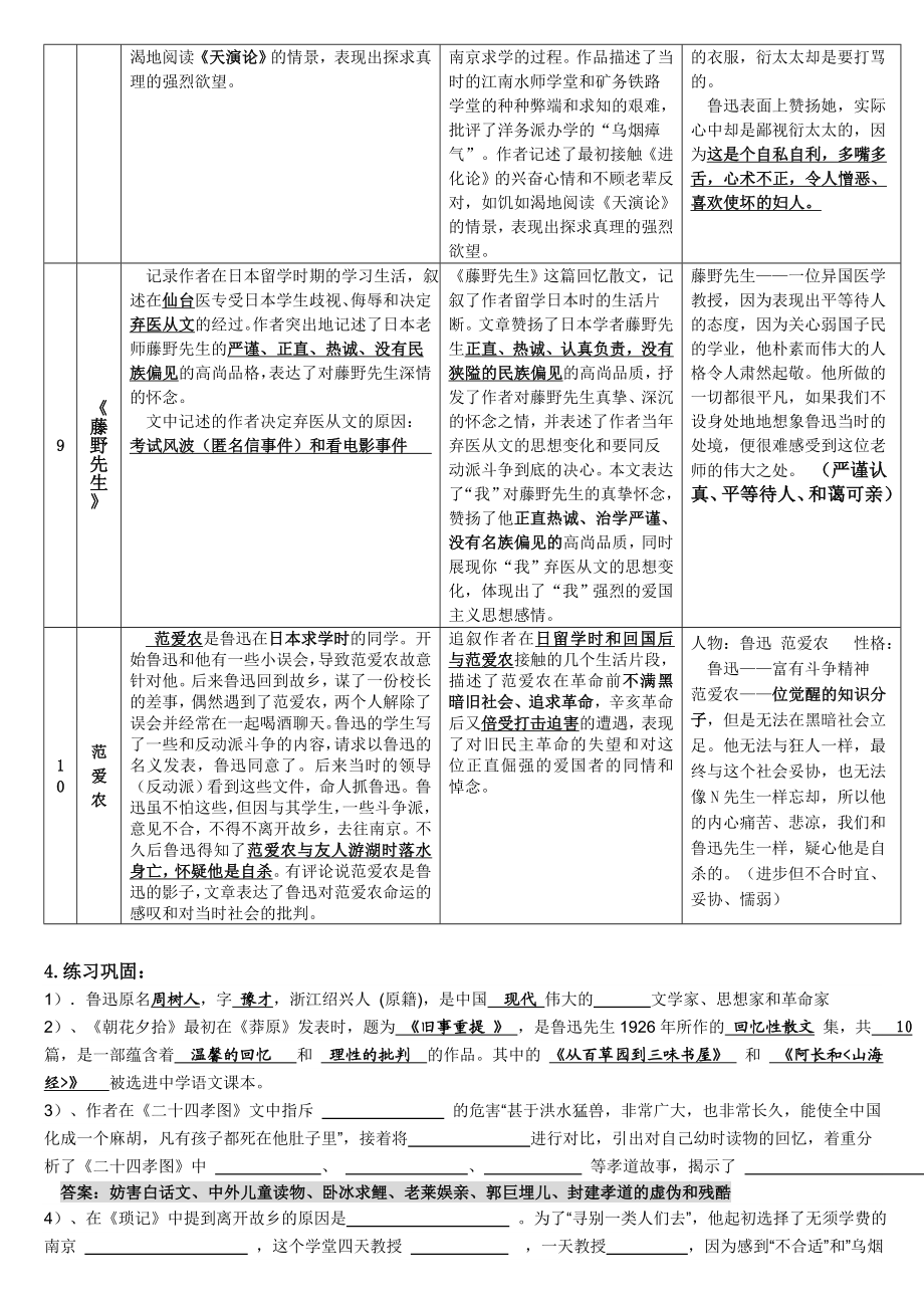 名著阅读《朝花夕拾》知识梳理精编版.doc_第3页