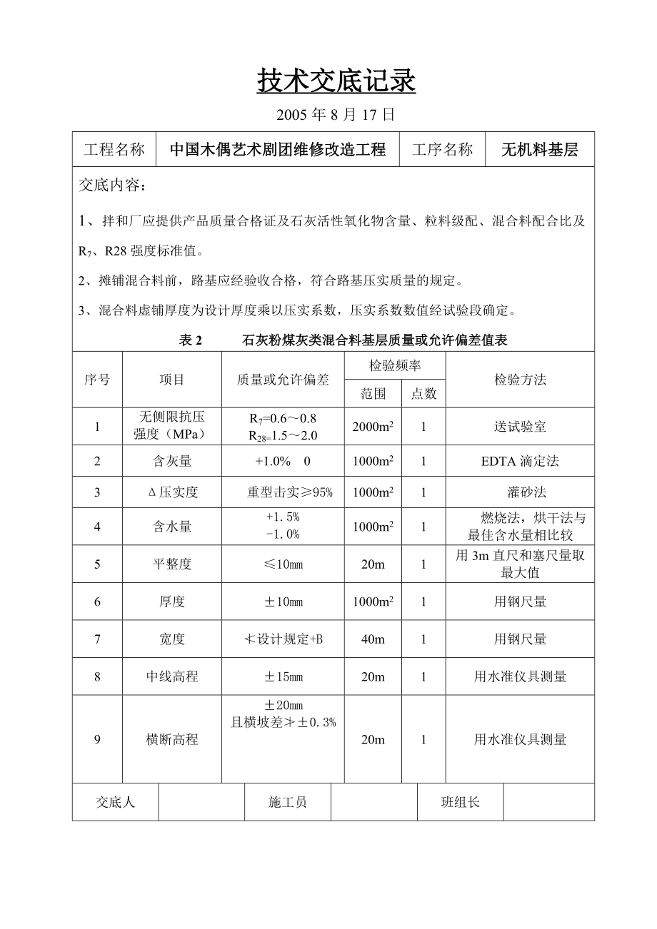 [建筑]技术交底记录无机料.doc_第1页