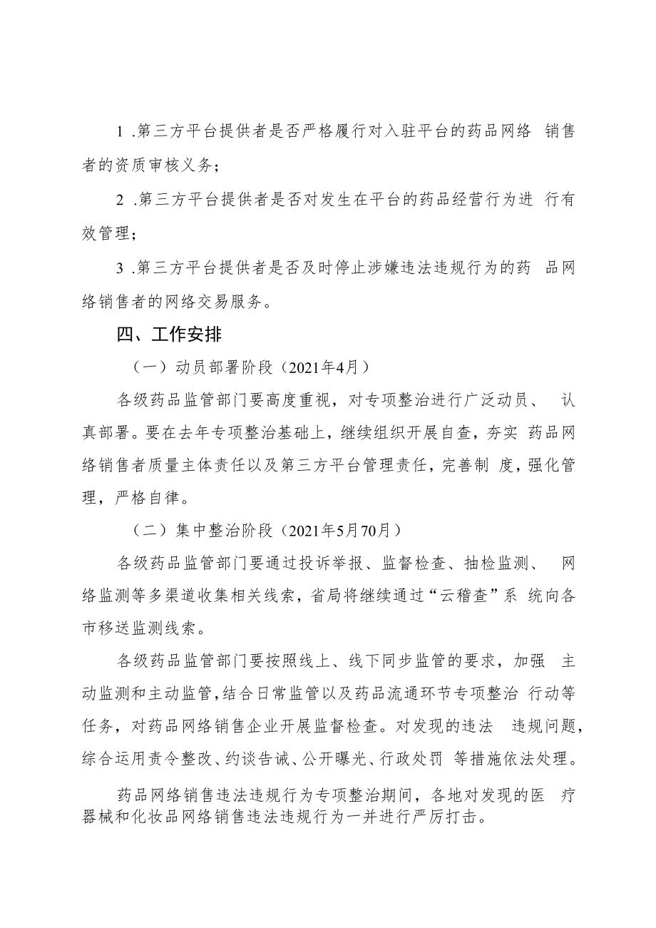 2021年药品网络销售违法违规行为专项整治行动方案.docx_第3页