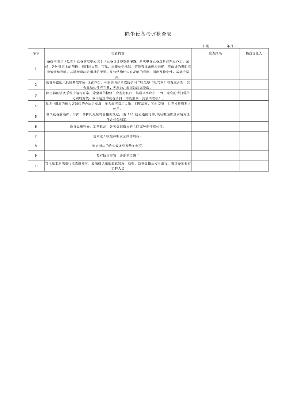 除尘设备考评检查表.docx_第1页