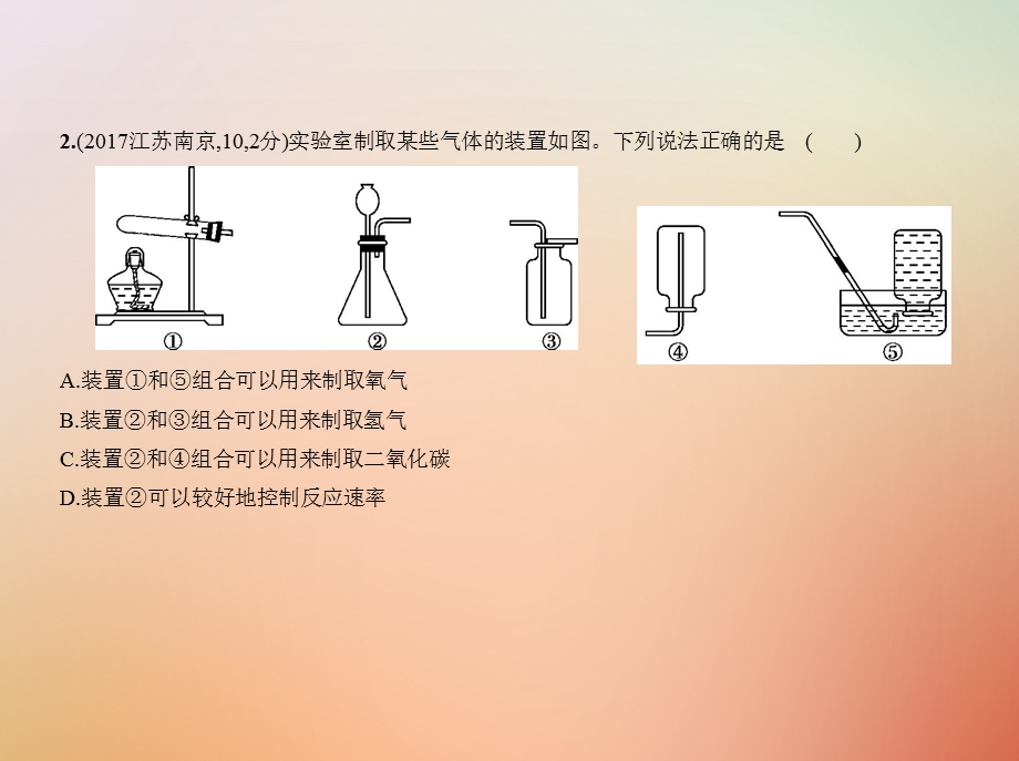 江苏专版中考化学复习专题十四常见气体的制取与净化试卷部分课件.pptx_第2页