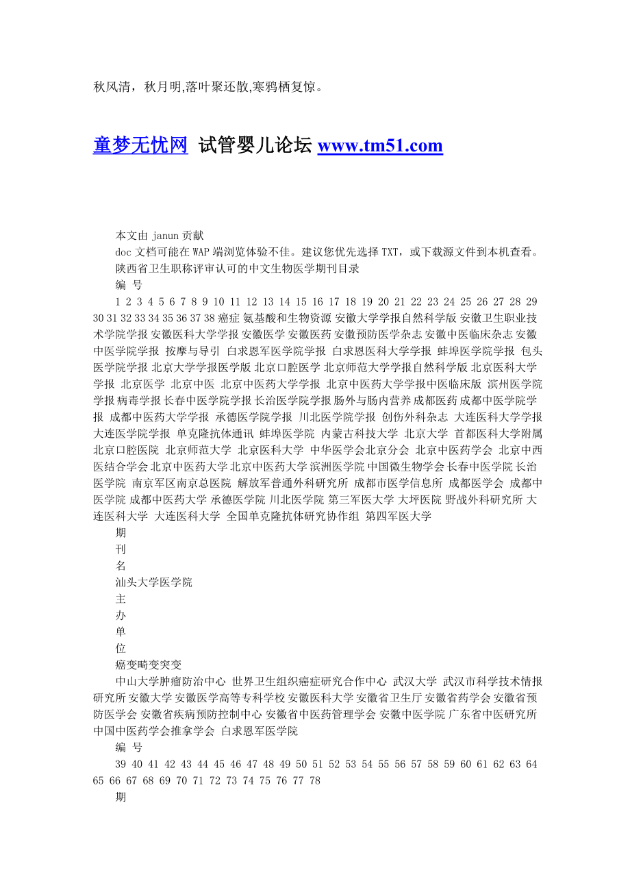 Gylmee陕西省卫生职称评审认可的中文生物医学期刊目录.doc_第1页