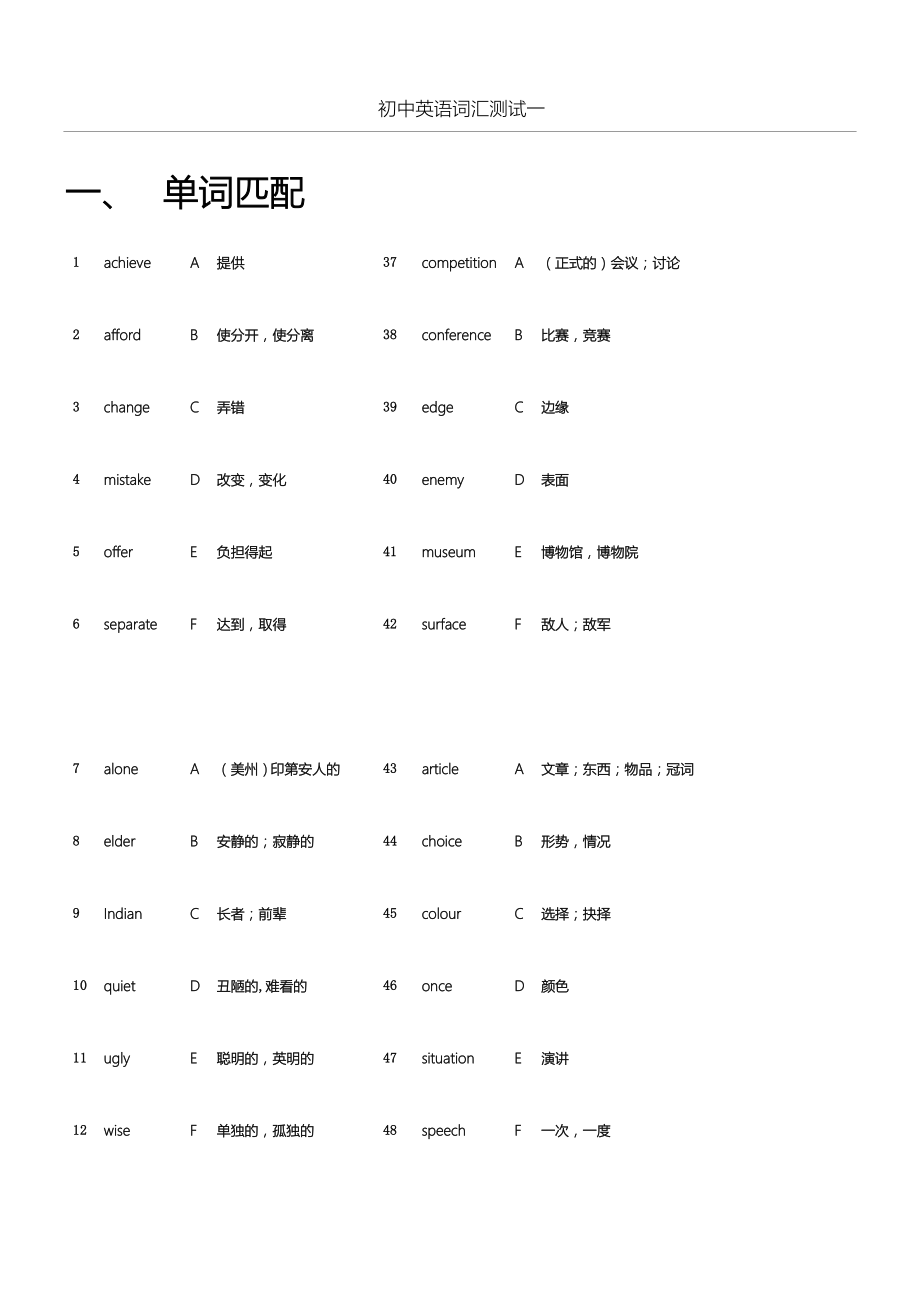 重点初中英语词汇测试全套.doc_第1页