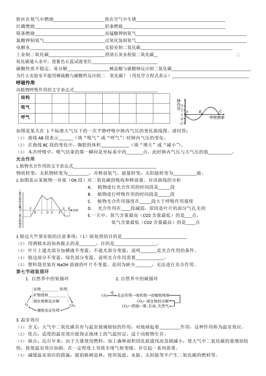 浙教版八年级科学下册-第三章-空气与生命-知识点填空(无答案).docx_第2页