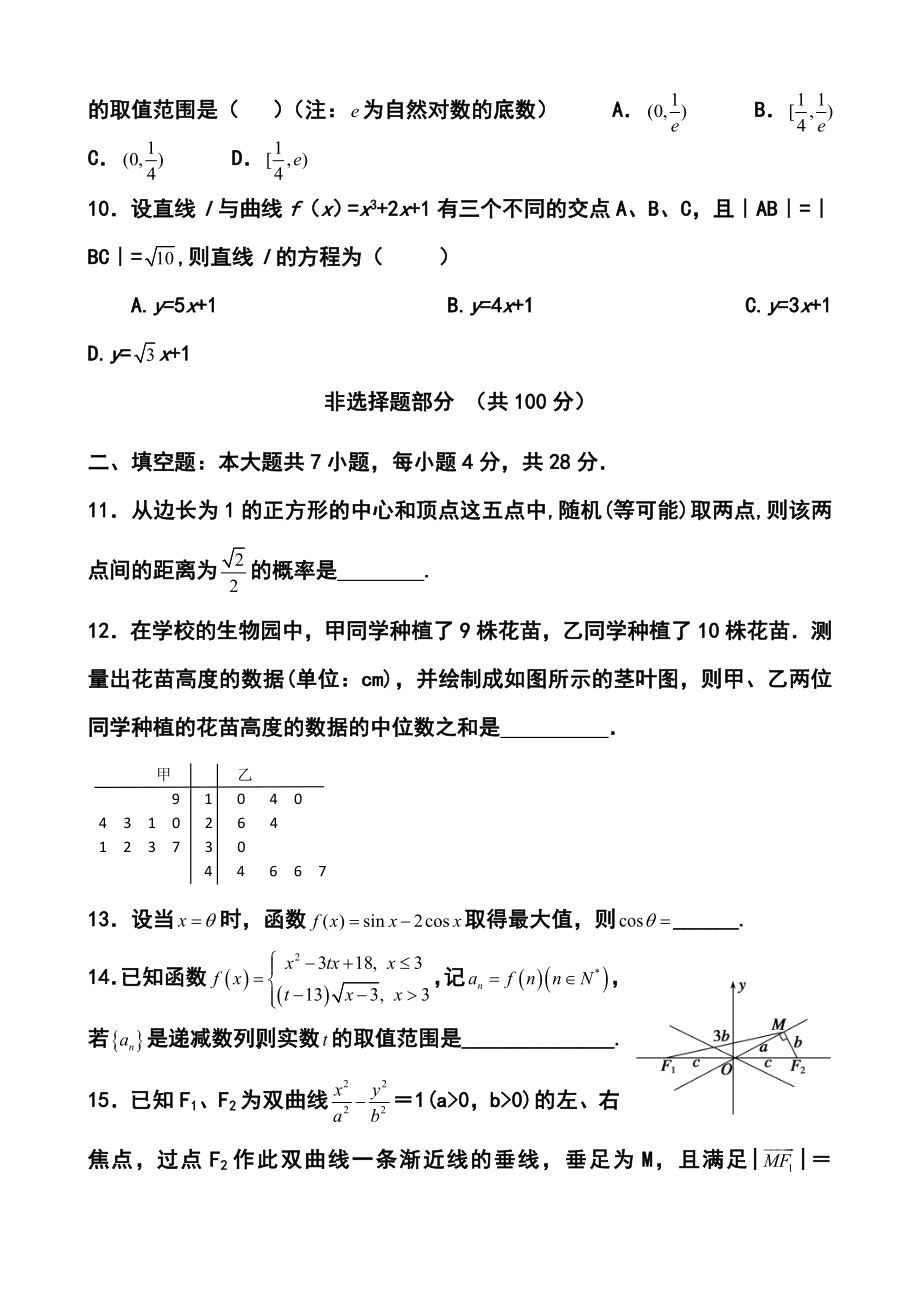 浙江省杭州二中高三下学期适应性考试 文科数学试题及答案.doc_第3页