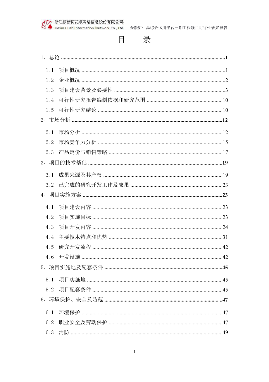 金融衍生品综合运用平台一期工程项目可行性研究报告.doc_第1页