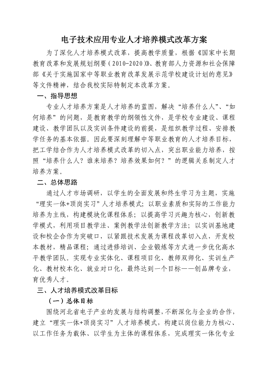 电子技术应用专业人才培养模式改革方案.doc_第1页