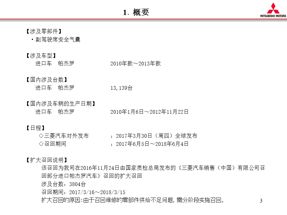 进口车型帕杰罗副驾驶席安全气囊故障扩大召回说明资料.ppt_第3页