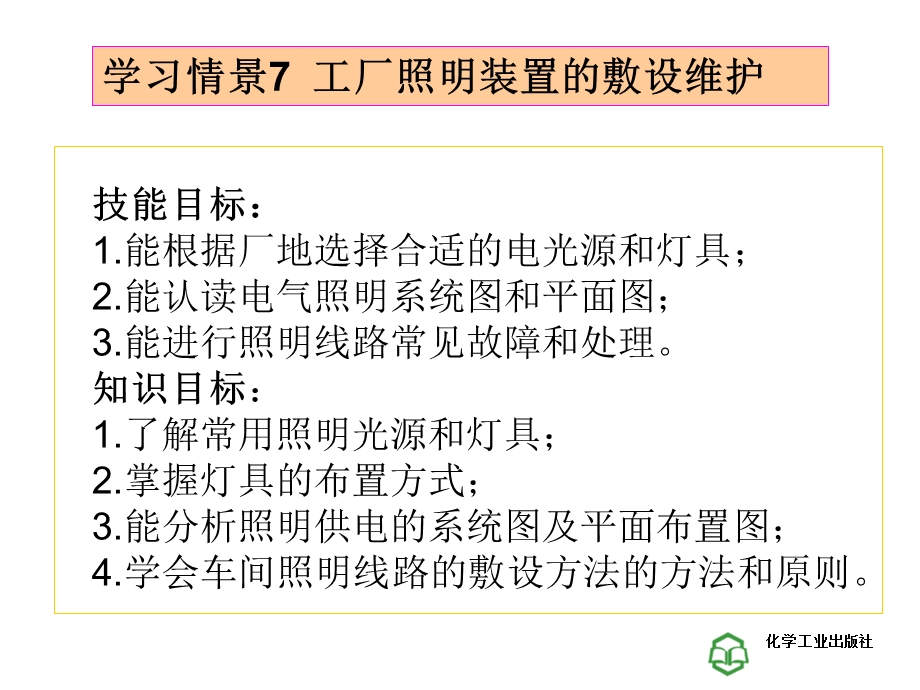 工厂供电技术学习情景7工厂照明装置的敷设维护.ppt_第1页