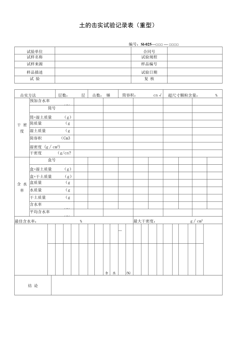 土的击实试验记录表(重型).docx_第1页