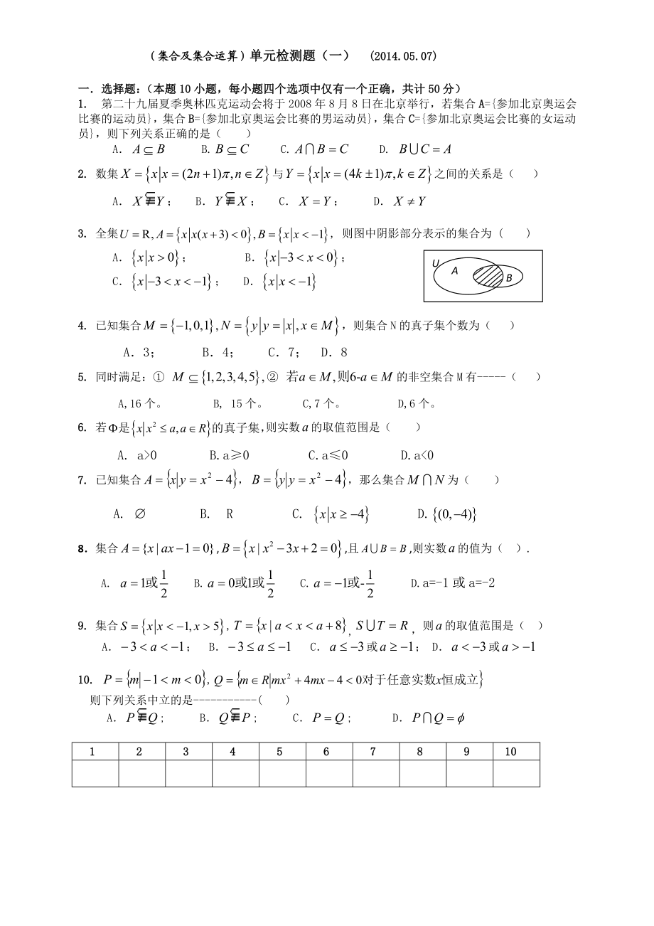 （集合及集合运算）单元检测题(一).doc_第1页